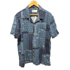 Aéropostale Button Up Shirt Men's XL Blue Patchwork‎ Paisley Short Sleeve